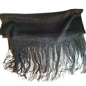 Black Sheer Metallic Fringe Scarf Wrap 29x84 Festival Goth Elegant Formal Party